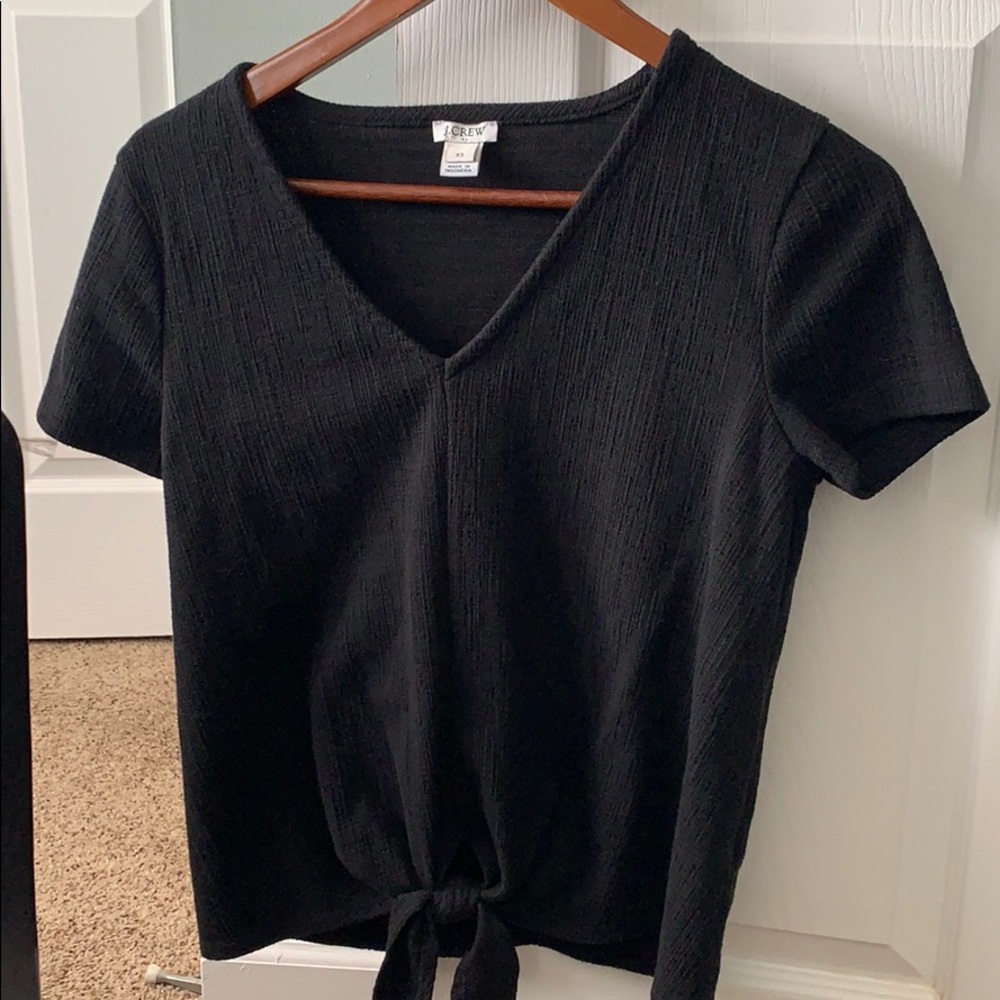 J. Crew Black V-Neck Tie T-Shirt, size XS